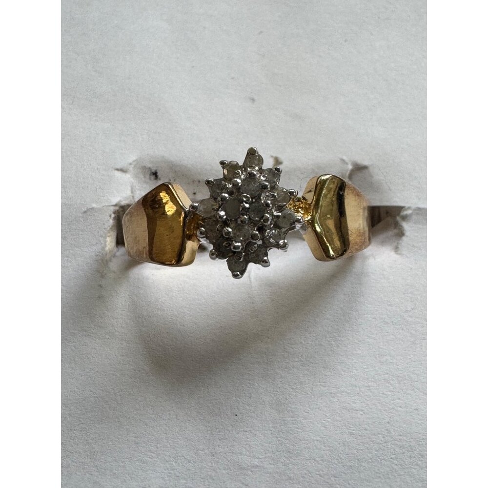 Size 10 CN Gold Over 925 Sterling Silver Statement/Cocktail Ring w/ White Gems